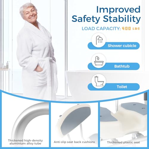 FAHKNS Senior Bathing Chair Swivel Shower Chair with Arms and Back, 400 lbs Heavy Duty U-Shape Seat for Inside Tub, Height Adjustable Safety Bath Seat for Elderly and Disabled - Image 5
