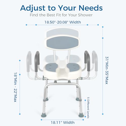 FAHKNS Senior Bathing Chair Swivel Shower Chair with Arms and Back, 400 lbs Heavy Duty U-Shape Seat for Inside Tub, Height Adjustable Safety Bath Seat for Elderly and Disabled - Image 3