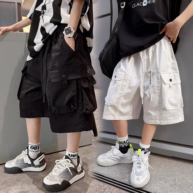 Boys' Summer Shorts Five-Point Cargo Pants Handsome Thin Section 2024 Medium And Large Kidsren'S Summer Boys' Medium Pants Kidsren'S Clothing - Image 3