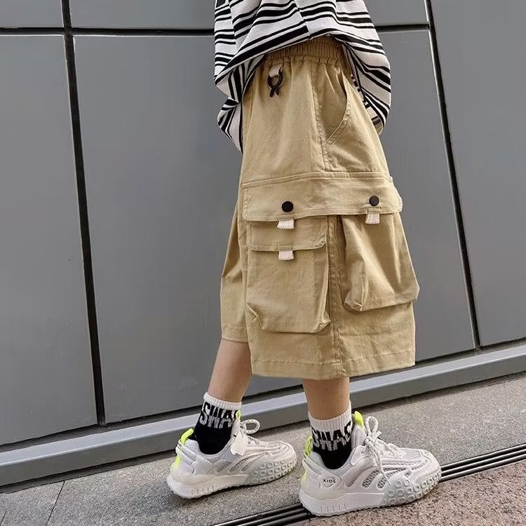 Boys' Summer Shorts Five-Point Cargo Pants Handsome Thin Section 2024 Medium And Large Kidsren'S Summer Boys' Medium Pants Kidsren'S Clothing - Image 1