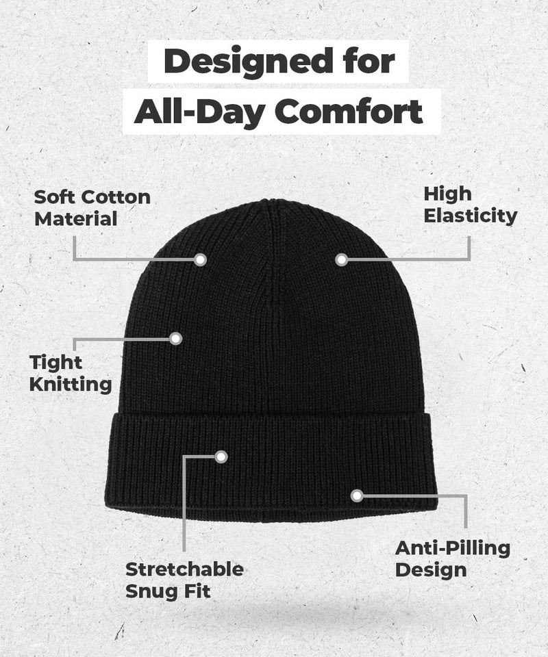 Revony 100% Cotton Men’s Skull Beanie – Soft, Structured, Everyday Comfort Black - Image 4