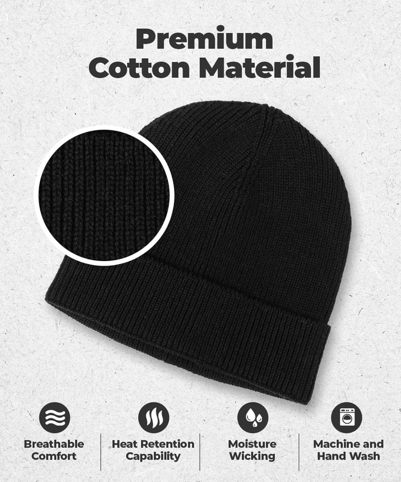 Revony 100% Cotton Men’s Skull Beanie – Soft, Structured, Everyday Comfort Black - Image 2