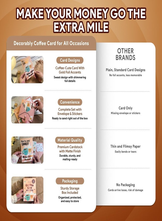Decorably 5x7in Gold Foil Individual Cute Funny Punny Coffee Anniversary Card for Him & Her with Envelope & Stickers for Couples, Husband, Wife, Girlfriend, Boyfriend, Blank Inside - Mother's Day - Image 2