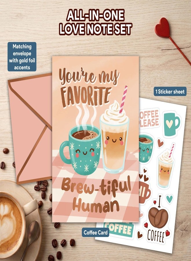 Decorably 5x7in Gold Foil Individual Cute Funny Punny Coffee Anniversary Card for Him & Her with Envelope & Stickers for Couples, Husband, Wife, Girlfriend, Boyfriend, Blank Inside - Mother's Day - Image 5