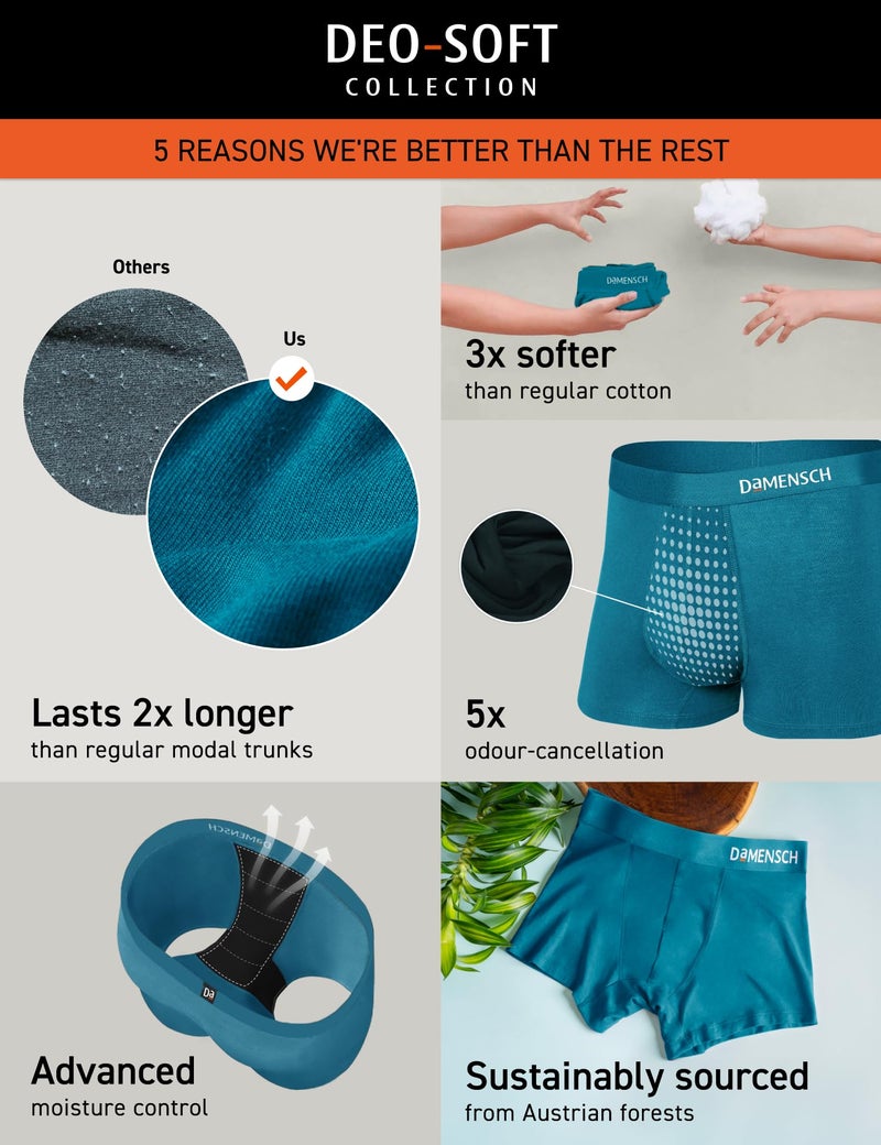 DAMENSCH Deo-Soft Solid Underwear for Men, Breathable Inner, Modal Trunks, Super Soft Waistband, Odour Cancelling Trunks, 3X Softer Than Cotton Men Underwear-Cactus-M - Image 2