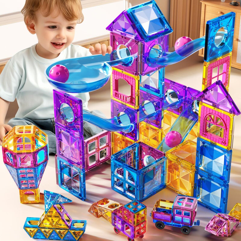 PEADUCK Magnetic Tiles Educational Toys 50PCS Magnetic Blocks Building Set with Marbles Run for Kids Ages 48 Magnet Tiles STEM Learning Sensory Toys for Girls Boys Perfect Preschool Toy for Toddlers 35 - Image 2