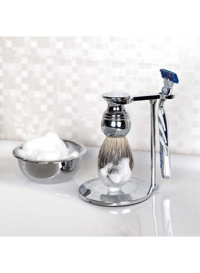 SANWA حامل ماكينة الحلاقة الفاخرة الثقيلة مع وعاء حلاقة من الفولاذ المقاوم للصدأ غير القابل للكسر، متوافق مع جيليت فيوجن وماك 3، ماكينة حلاقة ذات حافة مزدوجة، ماكينة حلاقة كارتريدج - Image 4