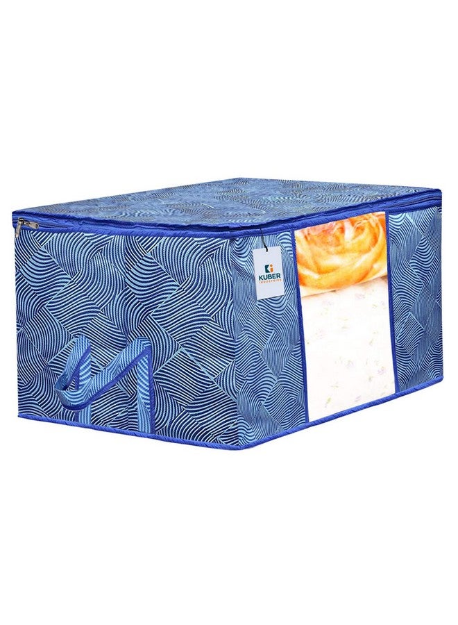 Kuber Industries Kuber Industries Lahariya Print Underbed Storage Bag|Non-Woven Comforter, Blanket Cover|Premium Zipper With Side Handles|Multi-purpose Storage Organiser|Pack of 2 (Blue) - Image 2