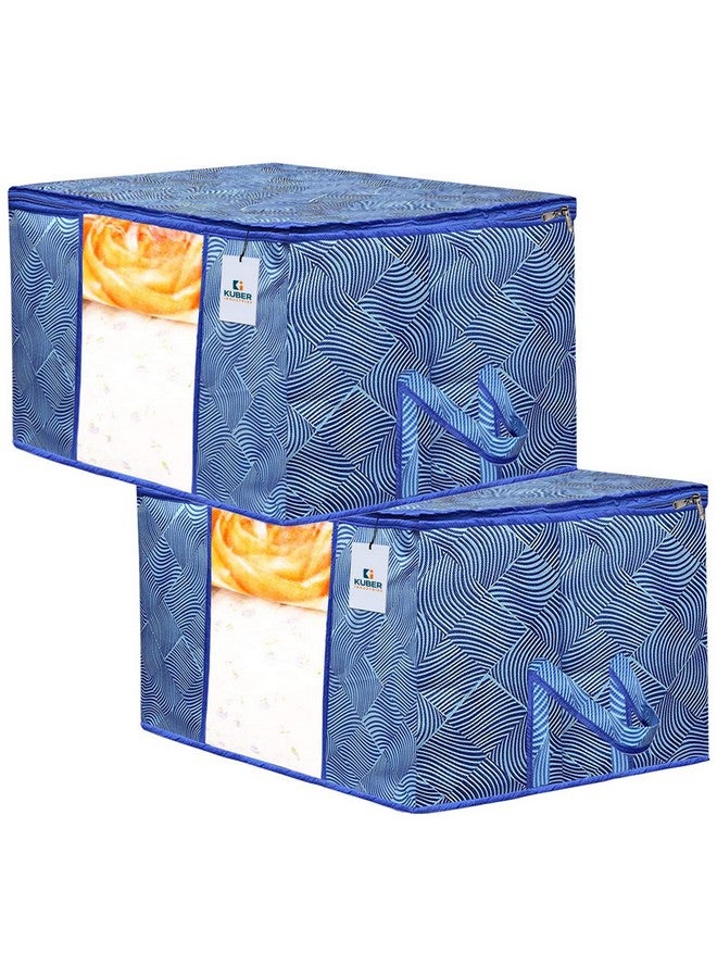 Kuber Industries Kuber Industries Lahariya Print Underbed Storage Bag|Non-Woven Comforter, Blanket Cover|Premium Zipper With Side Handles|Multi-purpose Storage Organiser|Pack of 2 (Blue) - Image 1