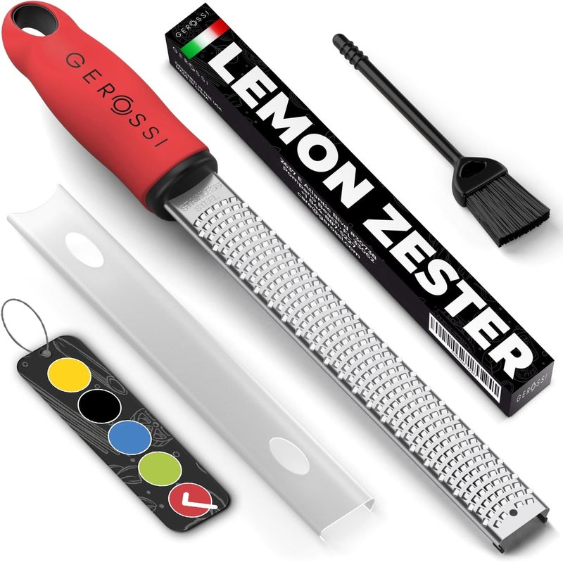 GEROSSI Stainless Steel Cheese Grater & Lemon Zester w/Extra Sharp Blade - Perfect for Lemon, Parmesan, Garlic, Chocolate - Spice Up any Dish in Seconds w/Your Premium Citrus Hand Grater with Handle - Red - Image 1