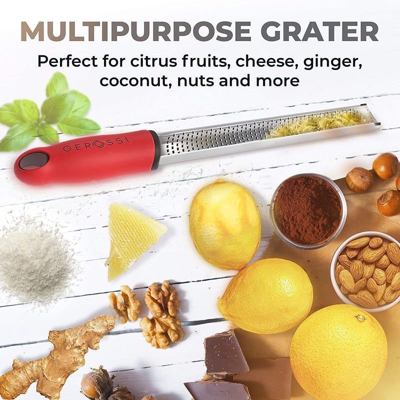 GEROSSI Stainless Steel Cheese Grater & Lemon Zester w/Extra Sharp Blade - Perfect for Lemon, Parmesan, Garlic, Chocolate - Spice Up any Dish in Seconds w/Your Premium Citrus Hand Grater with Handle - Red - Image 5