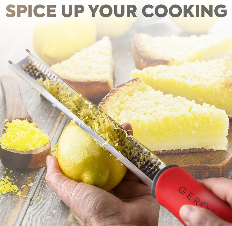 GEROSSI Stainless Steel Cheese Grater & Lemon Zester w/Extra Sharp Blade - Perfect for Lemon, Parmesan, Garlic, Chocolate - Spice Up any Dish in Seconds w/Your Premium Citrus Hand Grater with Handle - Red - Image 3