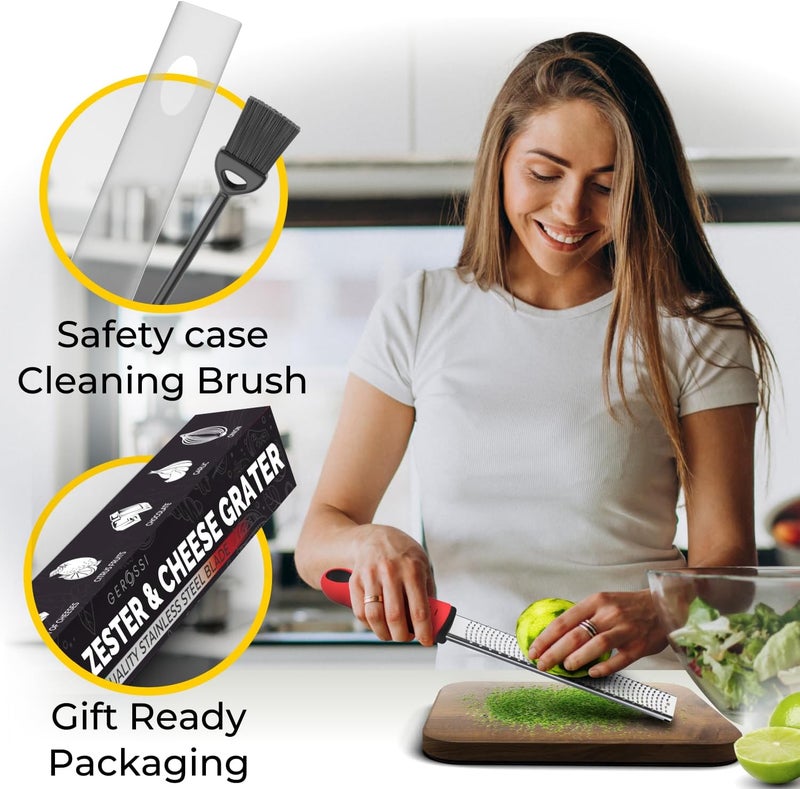 GEROSSI Stainless Steel Cheese Grater & Lemon Zester w/Extra Sharp Blade - Perfect for Lemon, Parmesan, Garlic, Chocolate - Spice Up any Dish in Seconds w/Your Premium Citrus Hand Grater with Handle - Red - Image 2