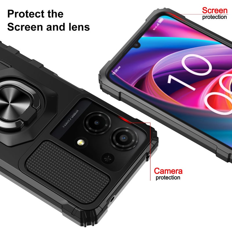Mocotto for TCL K32/K33 5G 2025 Phone Case with Tempered Glass Screen Protector,Military Grade Shockproof Protective Cover,with Ring Kickstand (Black) - Image 2