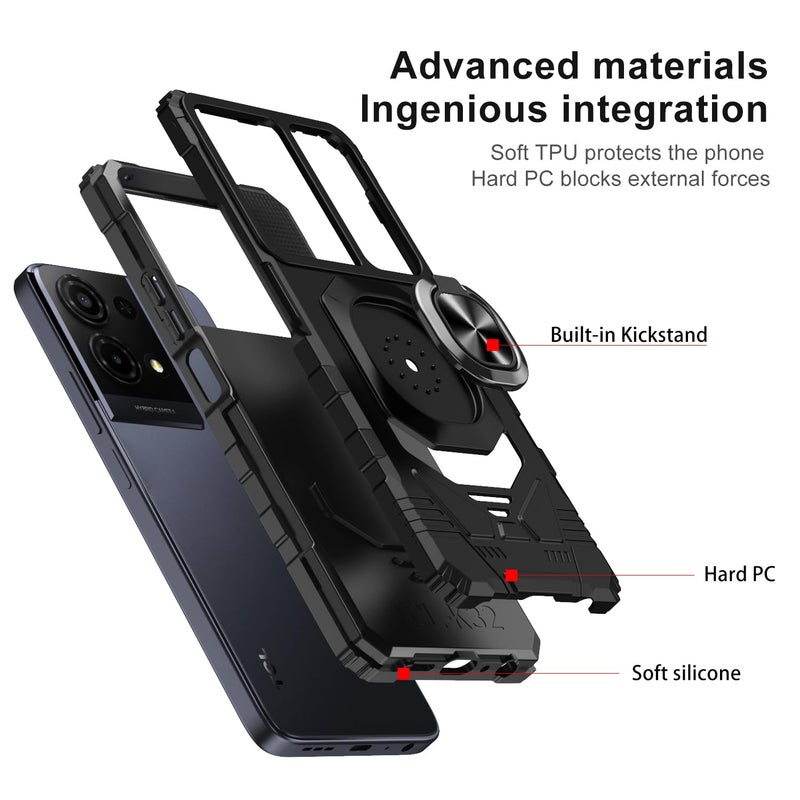 Mocotto for TCL K32/K33 5G 2025 Phone Case with Tempered Glass Screen Protector,Military Grade Shockproof Protective Cover,with Ring Kickstand (Black) - Image 3
