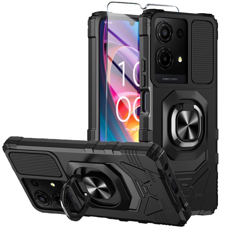 Mocotto for TCL K32/K33 5G 2025 Phone Case with Tempered Glass Screen Protector,Military Grade Shockproof Protective Cover,with Ring Kickstand (Black) - Image 1
