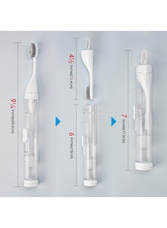 Linkidea Linkidea 2 in 1 Portable Toothbrush Built-in Tube, Refillable Toothpaste Container Case, Travel Fold Toothbrush Kit with 2 Replace Toothbrush Head and 2 Cleaning Brushes (Blue, White)  - Image 3