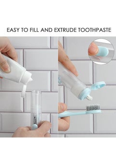 Linkidea Linkidea 2 in 1 Portable Toothbrush Built-in Tube, Refillable Toothpaste Container Case, Travel Fold Toothbrush Kit with 2 Replace Toothbrush Head and 2 Cleaning Brushes (Blue, White)  - Image 2