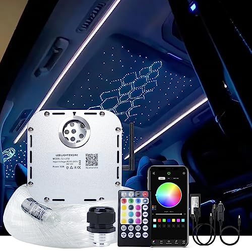 AKEPO 32W RGBW Twinkle APP Fiber Optic Lights Kit Music Activated Star Ceiling Sky Light, with 800pcs of 16.4ft/5m Mixed Dia. (0.75+1+1.5mm) Optical Fiber Cable and Crystals for Car & Media Room Decor - Image 1