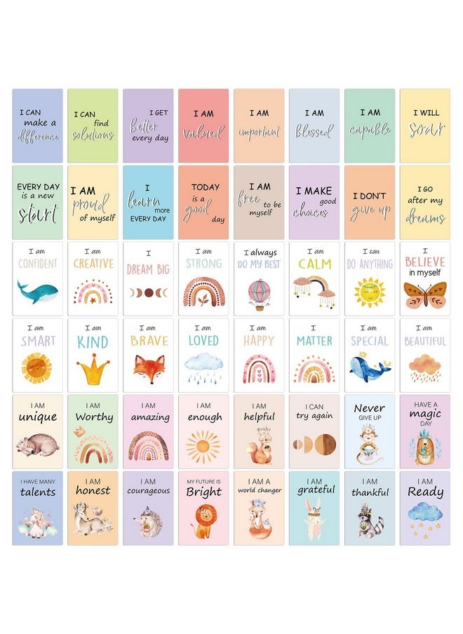 Leinuosen 48 Pcs Affirmation Cards Kids Daily Positive Affirmation Card Motivational Meditation Flash Cards Inspirational Quotes Cards With Encouragement For Christmas Kids Gifts(Boho Color)  - Image 1
