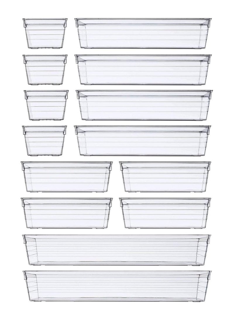 Zimtal Drawer Organizer Set of 4 Size Versatile Desk Drawer Organizers and Storage Bins for Makeup, Bedroom, Jewelry, and Kitchen/Office Devices made of Clear Plastic (14 pcs) - Image 1