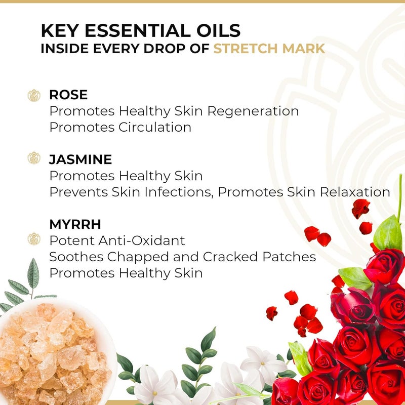 CORE & PURE CORE PURE Stretch Mark Oil Helps in Scar Removal Uneven Skin Tone Soothes Itchy and Stretchy Skin with 100 Natural Essential Oils Rose Myrrh Jasmine All Skin Types 50ml - Image 2