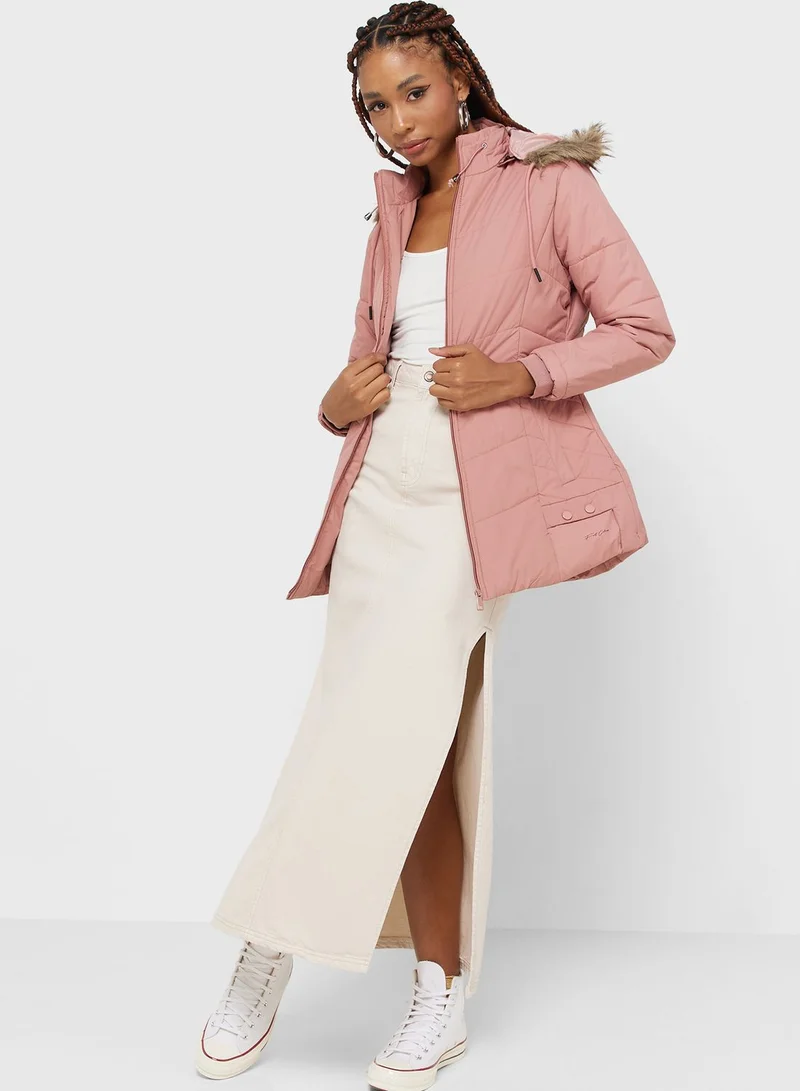 Urban Minx Urban Minx Urban Minx Longline Padded Jacket With Hood