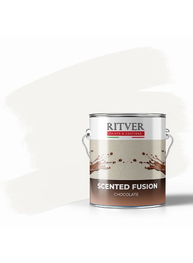 RITVER طلاء حائط برائحة الشوكولاتة من ريتفر، مثالي للتشطيب الداخلي، برائحة الشوكولاتة، 3.6 لتر، أبيض، تغطية عالية، تشطيب غير لامع - Image 1