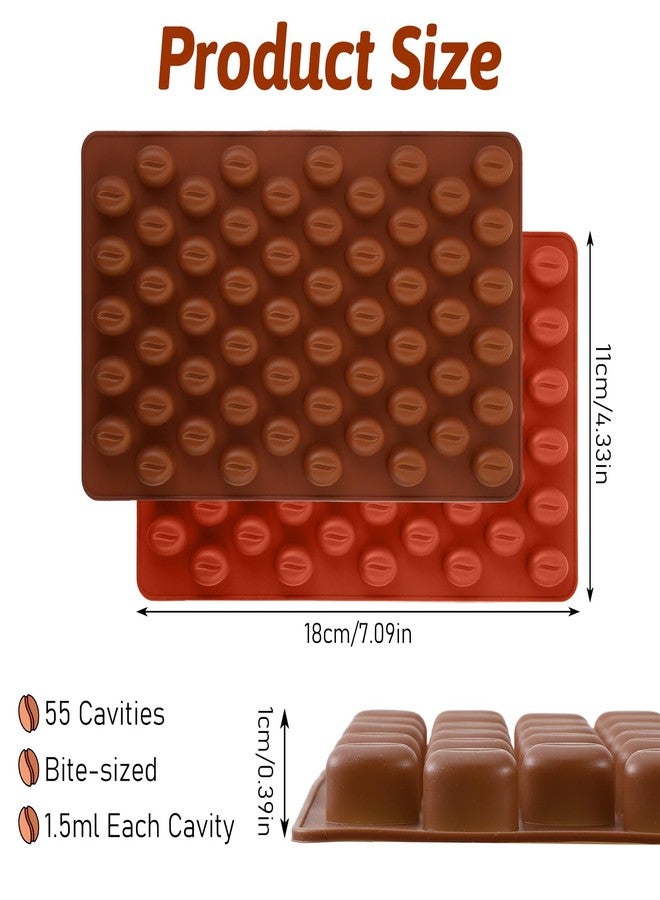 Elegaperma 2 Pcs Coffee Bean Mold, Food Grade Coffee Bean Silicone Mold with Anti-Leak Rim, 55 Cavity Coffees Beans Molds Silicone for Chocolate, Candy, Resin Crafts, Baking (Brown,Red) - Image 2