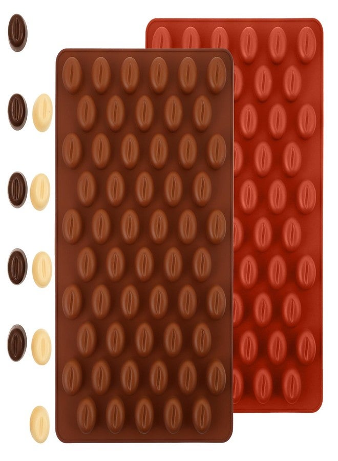 Elegaperma 2 Pcs Coffee Bean Mold, Food Grade Coffee Bean Silicone Mold with Anti-Leak Rim, 55 Cavity Coffees Beans Molds Silicone for Chocolate, Candy, Resin Crafts, Baking (Brown,Red) - Image 1