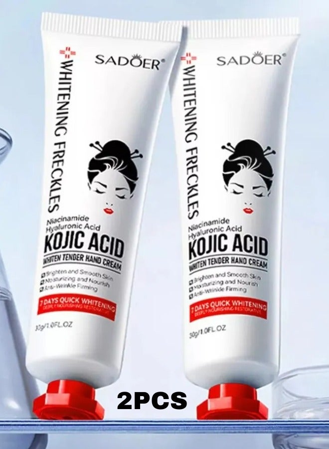 SADOER Pack of 2 Kojic Acid Hand Cream 30g Each for Dry Skin Brightening Anti Dark Spots Deep Moisturizing Nourishing Hands  - Image 1