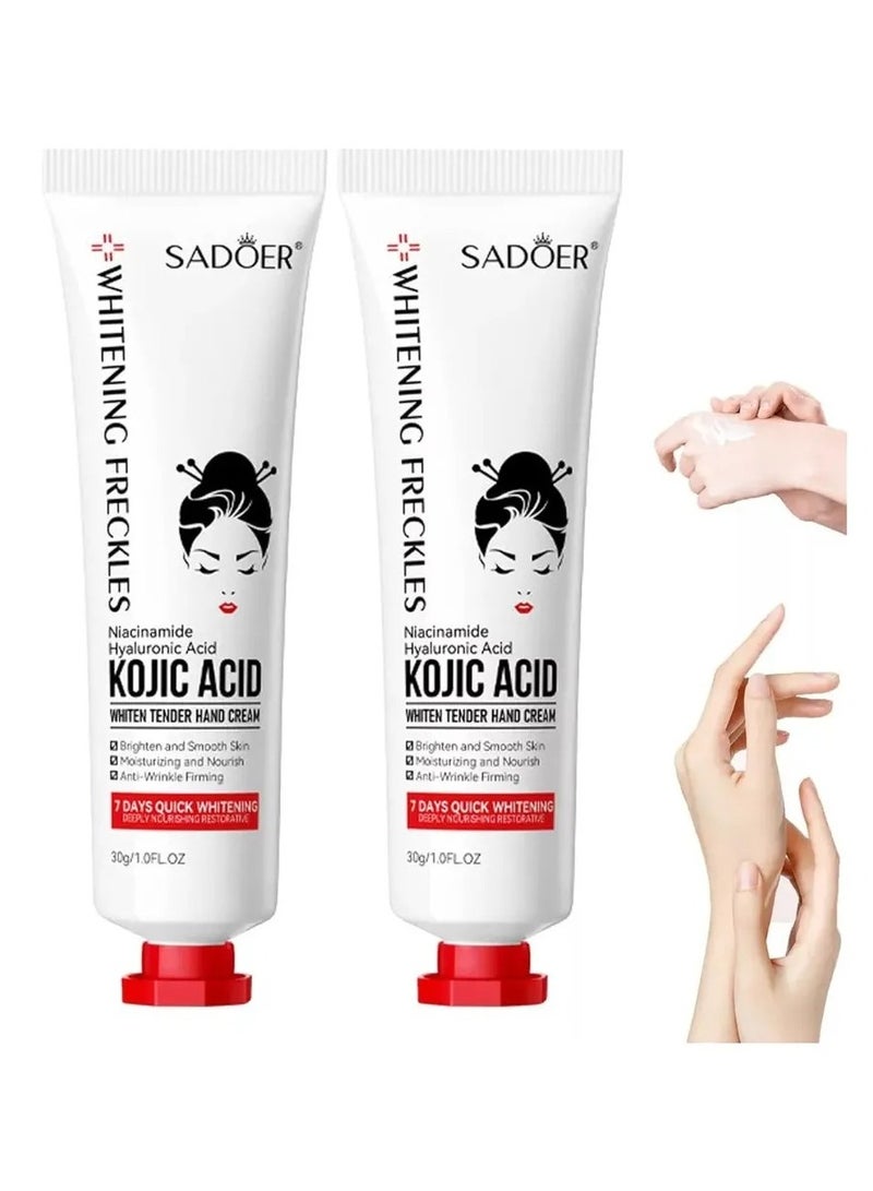 SADOER Pack of 2 Kojic Acid Hand Cream 30g Each for Dry Skin Brightening Anti Dark Spots Deep Moisturizing Nourishing Hands  - Image 4