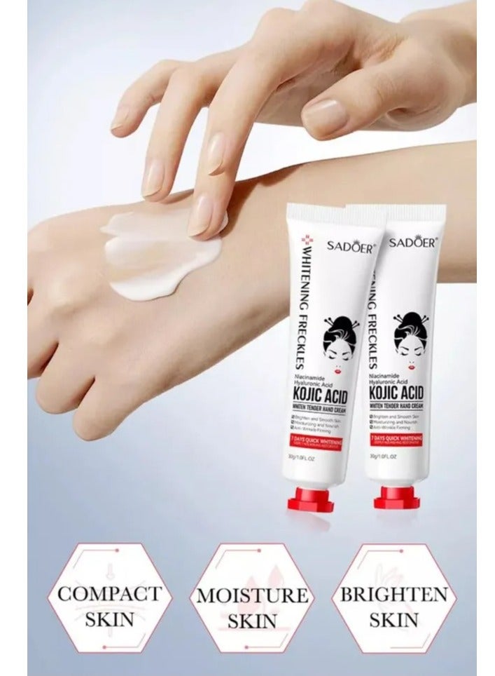 SADOER Pack of 2 Kojic Acid Hand Cream 30g Each for Dry Skin Brightening Anti Dark Spots Deep Moisturizing Nourishing Hands  - Image 2