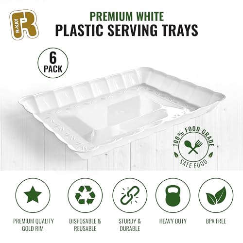 R-kay 6 Pack White Serving Tray - 9 x 13 Inch, Heavy Duty White Serving Trays and Platters for Party - Premium Serving Platters - Image 5