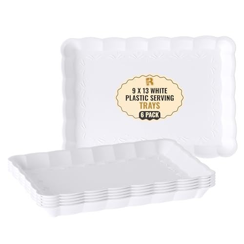 R-kay 6 Pack White Serving Tray - 9 x 13 Inch, Heavy Duty White Serving Trays and Platters for Party - Premium Serving Platters - Image 1