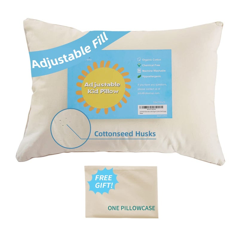 LOFE Organic Pillow with Pillowcase 20x26 Youth Pillow with 100 Organic Cotton Shell Adjustable Loft Organic Standard Plilow Machine Washable Soft Perfect for YouthAdults