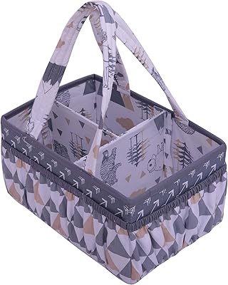 Bacati Woodlands Grey/Beige Neutral Cotton Nursery Storage Caddy, Beige/Grey - Image 1