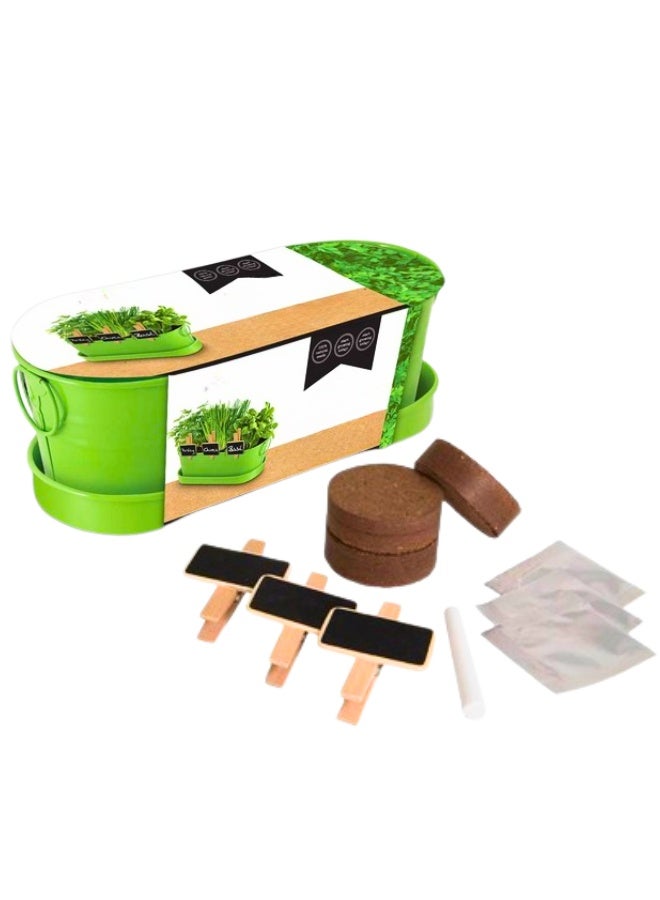 تريدجيت طقم أحواض زراعة الأعشاب للنوافذ مع صينية تصريف - مجموعة زراعة أعشاب داخلية للمطبخ	أواني معدنية ديكورية لزراعة الريحان والنعناع والبقدونس الطازج - Image 1