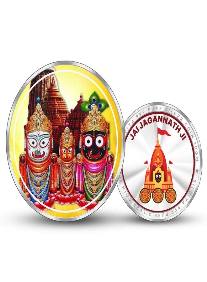 Silviya BIS Hallmarked Lord Jagannath 999 Pure Silver Coin (10 Gram) Round Shape: Puri Rath Yatra Gift - Hindu Deity - Temple Offering - Devotional Gift - Image 1
