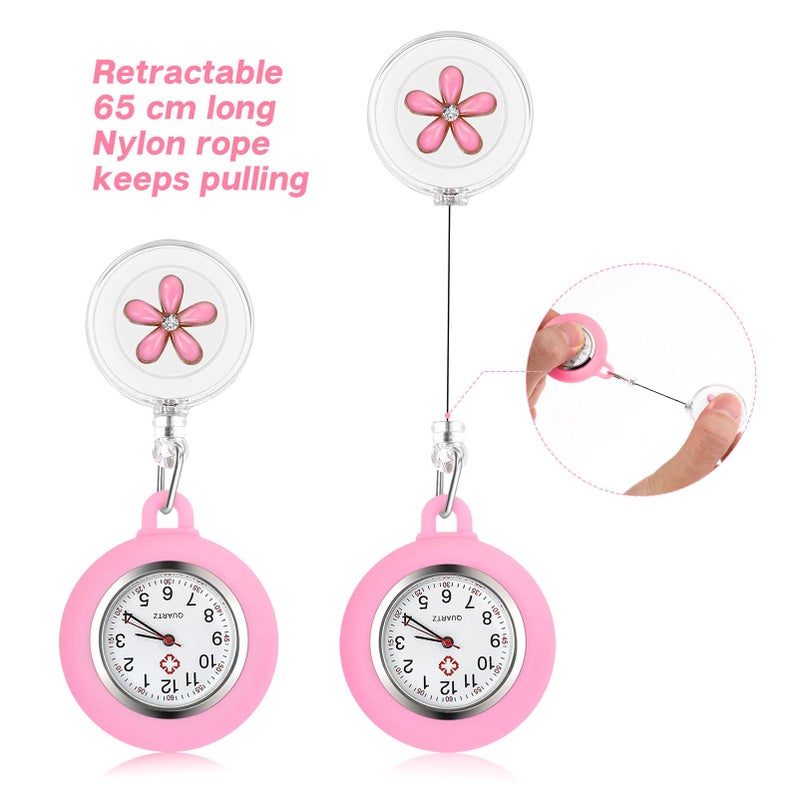 Hemobllo Nurse Watch - Nurse Lapel Watch Clip On Watch Retractable Nurse Fob Watch Cute Flower Nursing Watch for Nurse Doctor - Image 4