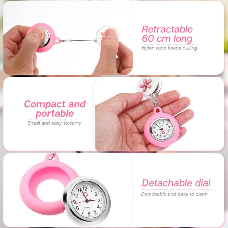 Hemobllo Nurse Watch - Nurse Lapel Watch Clip On Watch Retractable Nurse Fob Watch Cute Flower Nursing Watch for Nurse Doctor - Image 5