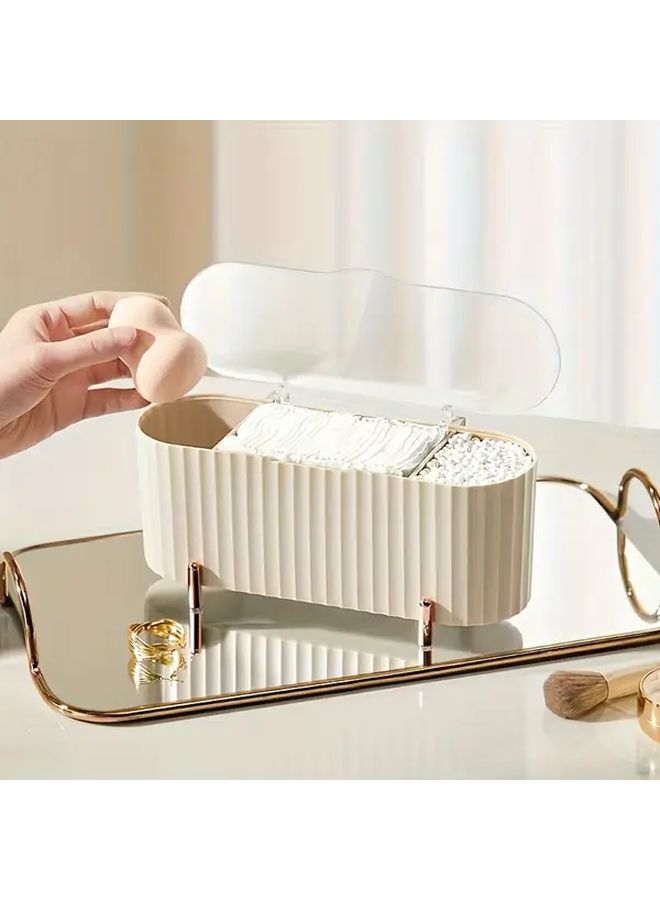 White 3 Compartment Makeup Organizer With Lid Clear Cosmetic Storage Box For Bathroom Desk Travel - Image 4