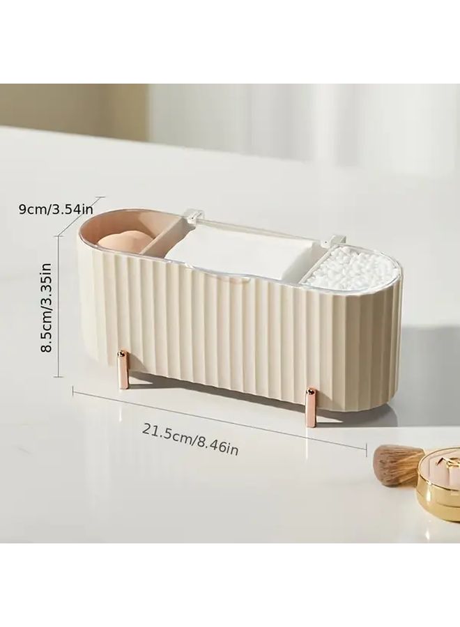 White 3 Compartment Makeup Organizer With Lid Clear Cosmetic Storage Box For Bathroom Desk Travel - Image 3