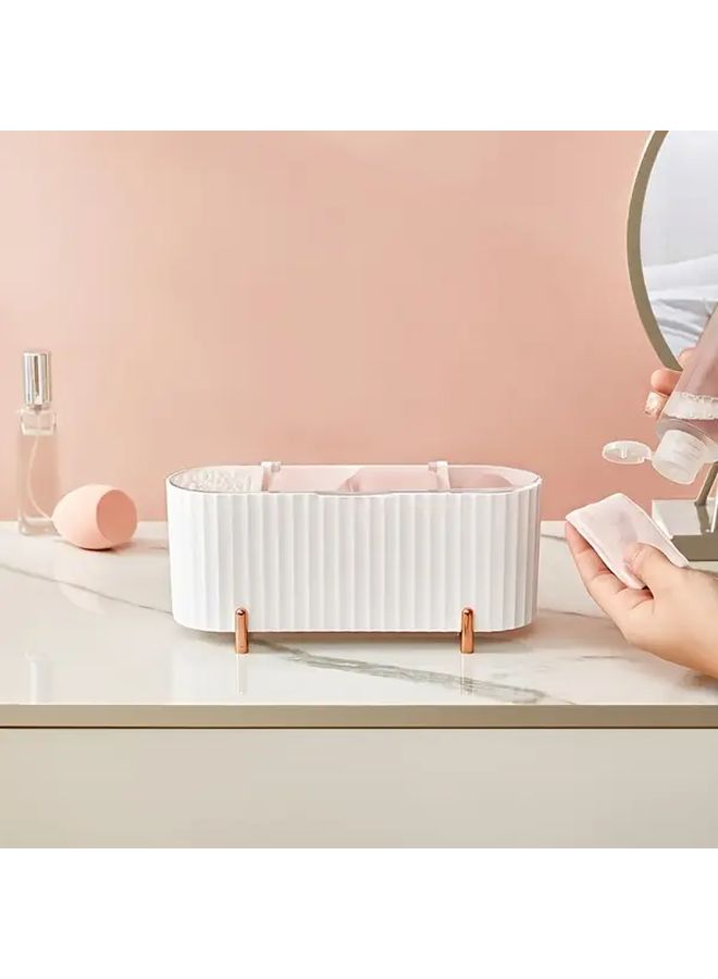 White 3 Compartment Makeup Organizer With Lid Clear Cosmetic Storage Box For Bathroom Desk Travel - Image 5