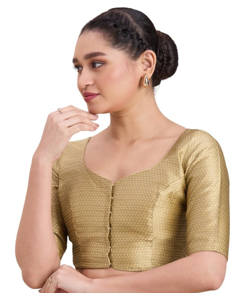 Studio Shringaar Women's Resham Brocade Readymade Saree Blouse(Gold, 38) - Image 3