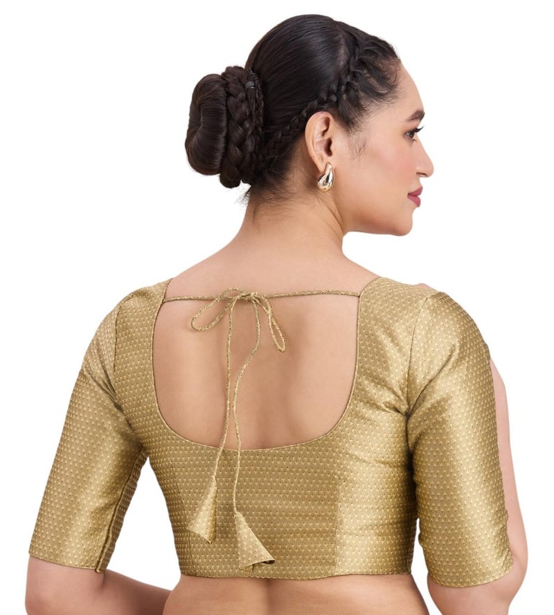 Studio Shringaar Women's Resham Brocade Readymade Saree Blouse(Gold, 38) - Image 2
