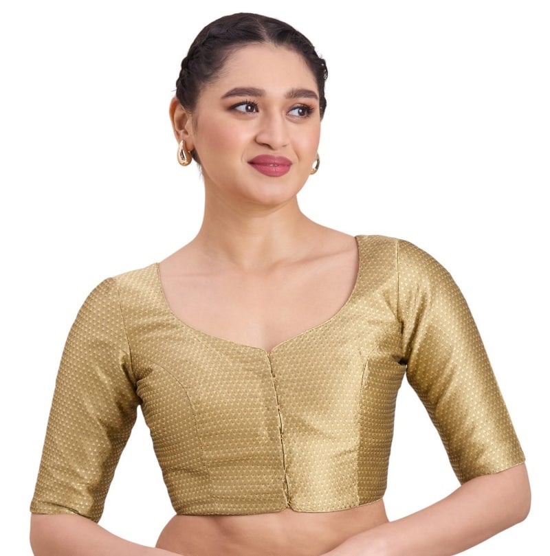 Studio Shringaar Women's Resham Brocade Readymade Saree Blouse(Gold, 38) - Image 1