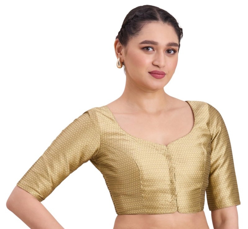 Studio Shringaar Women's Resham Brocade Readymade Saree Blouse(Gold, 38) - Image 4