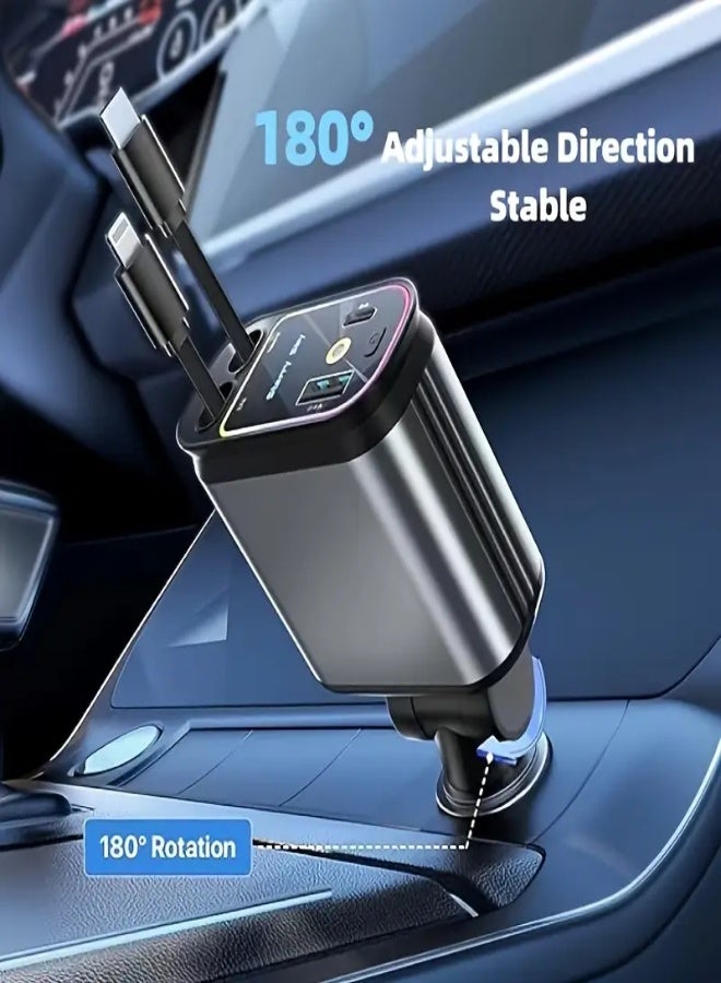 AROAQ 4-in-1 Retractable Car Charger with 66W Fast Charging & LED Star Projector – Dual USB Ports, Retractable Cables for iPhone, Samsung, Android & Pixel – Universal Travel Auto Accessory - Image 5