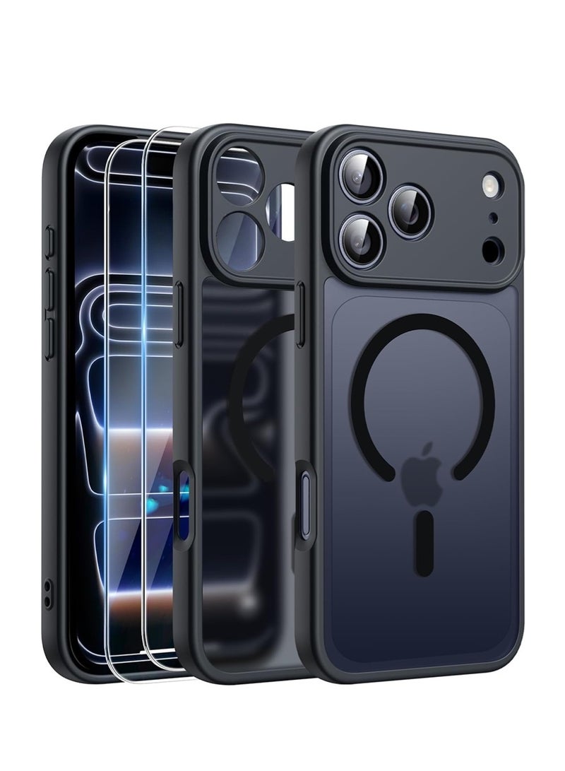 WRISTWISE Case Cover for iPhone 17 Pro, with 2 Tempered Glass Screen Protectors, [Camera Protection] Magnetic Matte Translucent Case with Thin Shockproof Back Cover, Black - Image 1